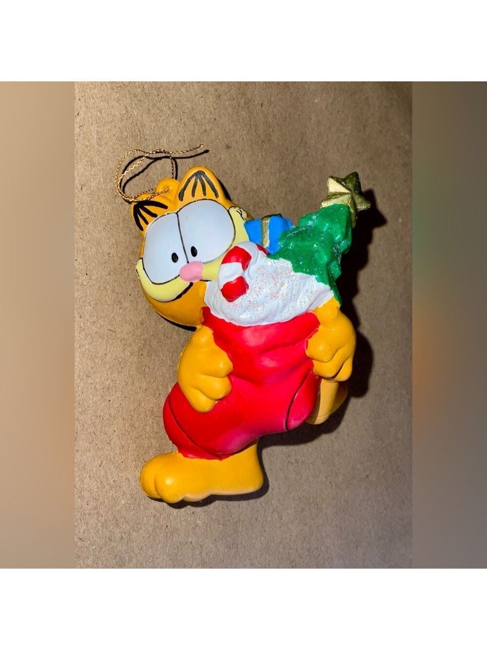 Garfield Vintage Christmas Ornament with stocking and glitter accents by PAWS